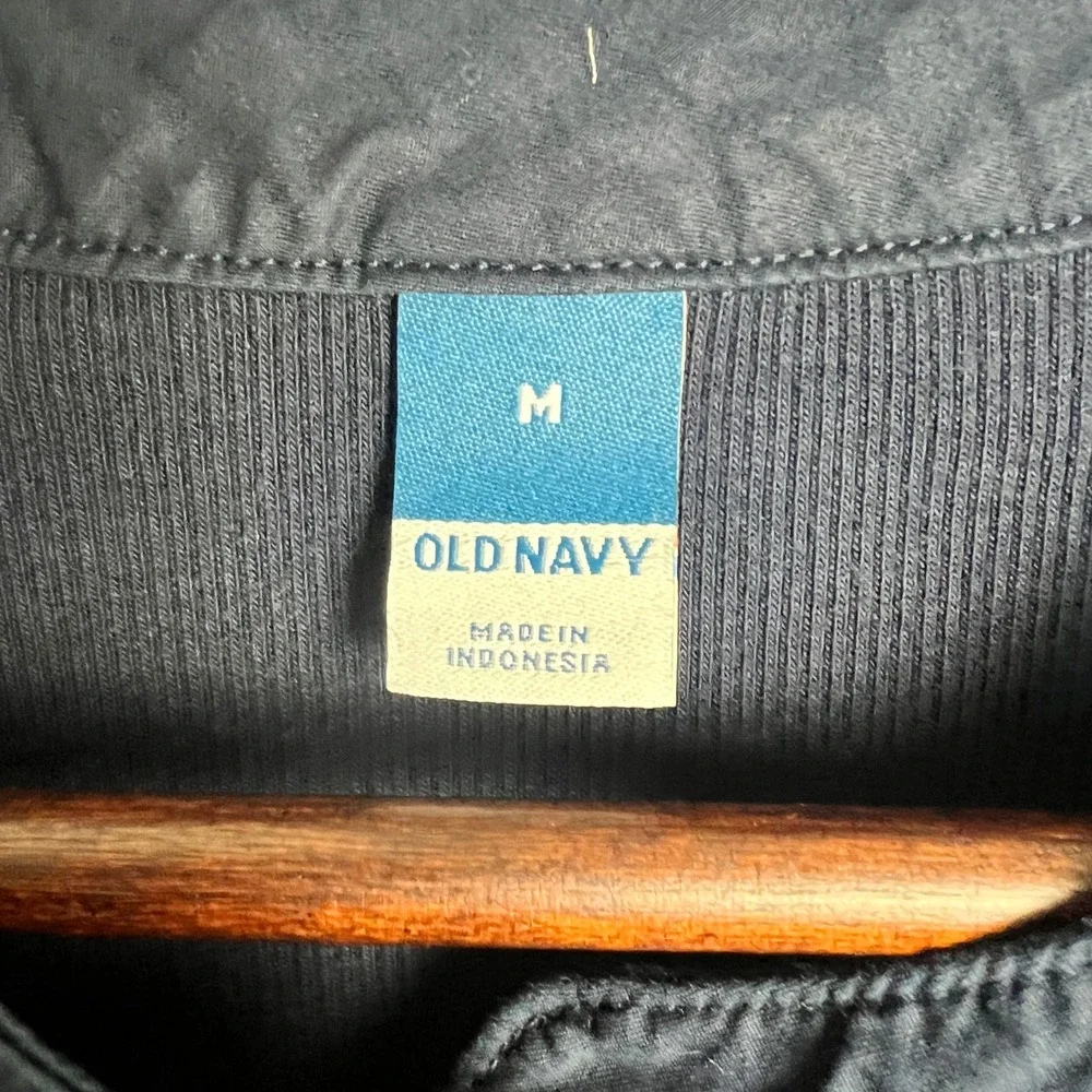 Old Navy Puff Sleeve Henley Top Ribbed Knit Blouse Button Front Navy Blue Size M